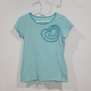 Arizona Jean Company Aqua Striped Tee with Heart Accent / Size Girl's Large